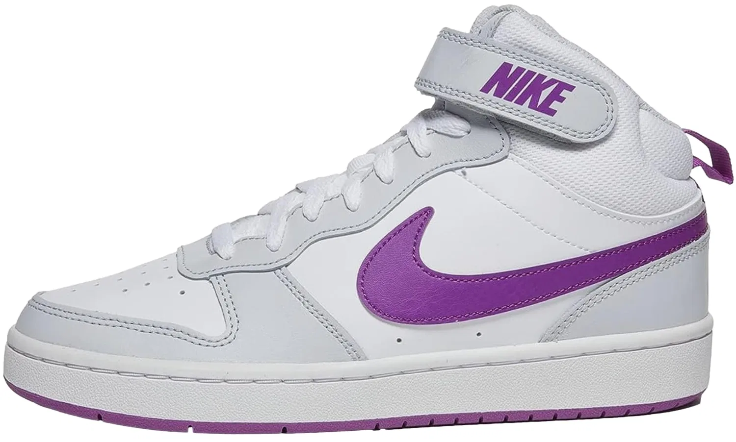 Детские кроссовки для мальчиков с высоким берцем Court Borough Mid 2 NIKE, Pure Platinum Vivid Purple White — фото 2