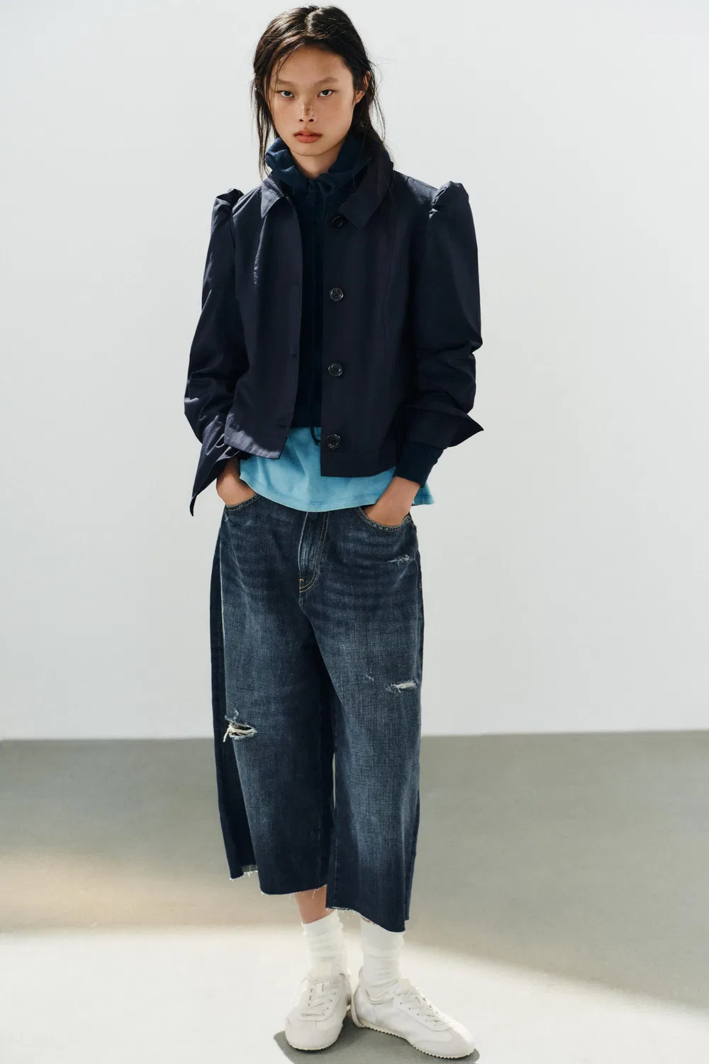 Блейзер с короткими присборенными плечами ZARA, Blue
