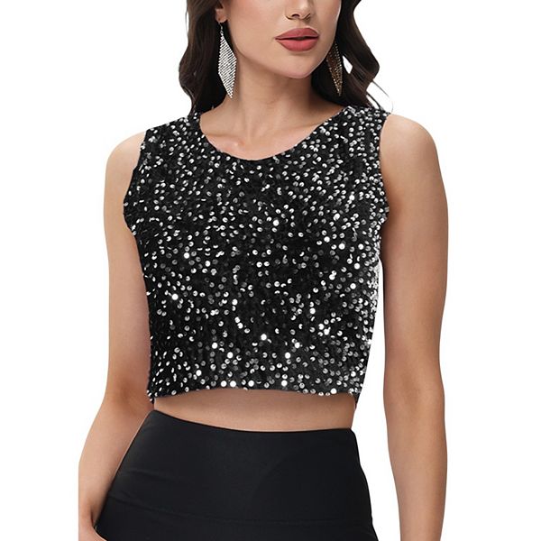 

Женский топ без рукавов с пайетками и круглым вырезом Anna-Kaci, Black Silver