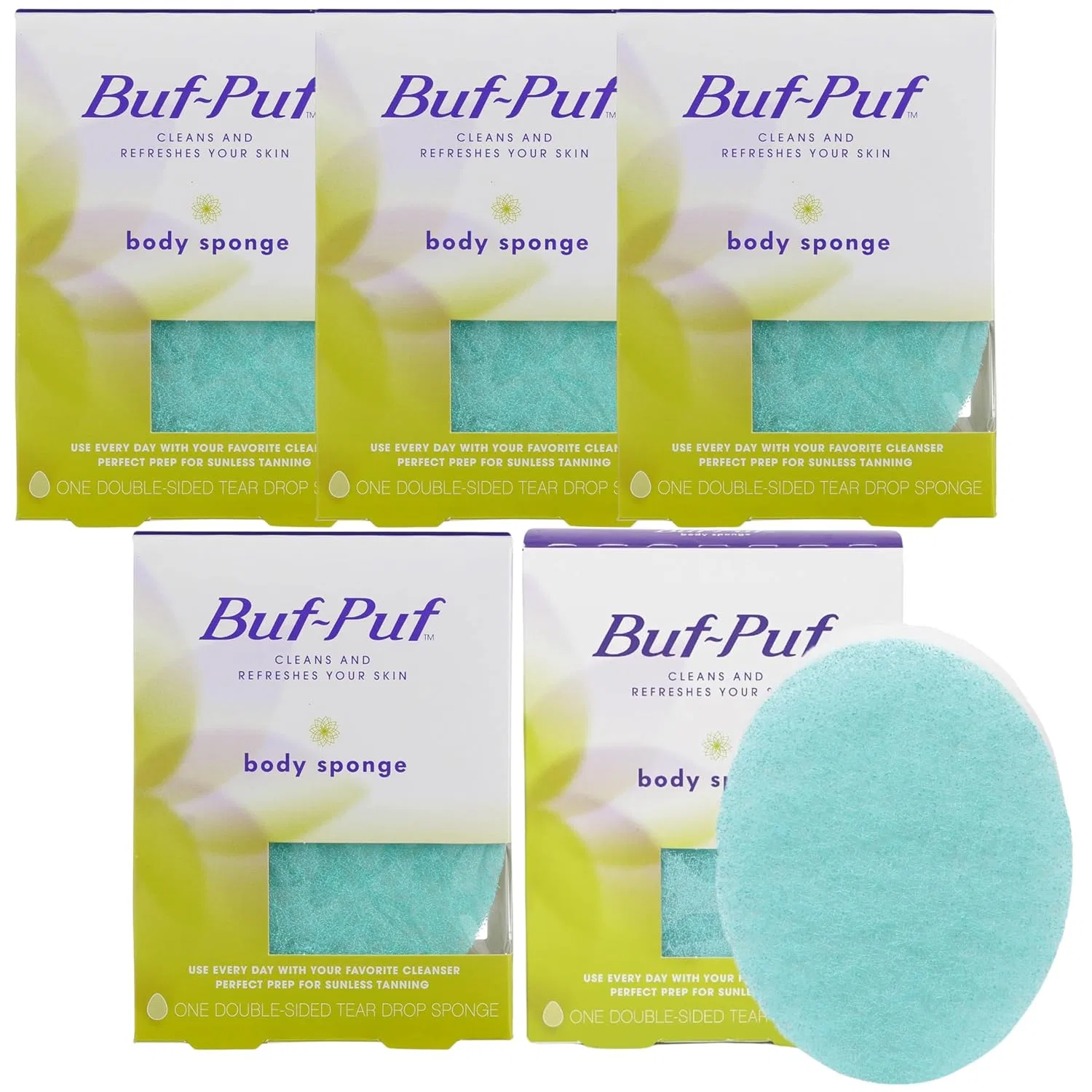 Двусторонняя губка для тела Buf-Puf, 5 шт., Белый и Синий