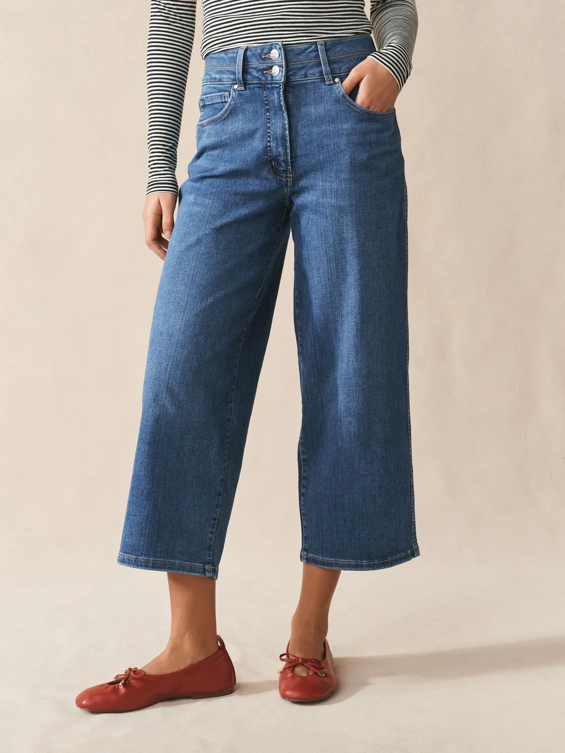 Джинсы wide cropped, Lift Slim & Shape Next, Mid Blue — фото 2