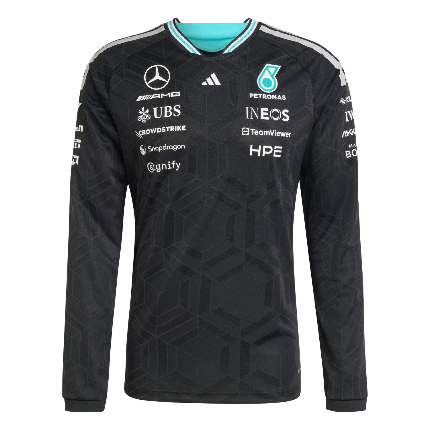 Мужская длинная футболка с V-образным вырезом Adidas Mercedes-AMG Petronas Formula 1 Team Authentic, черный
