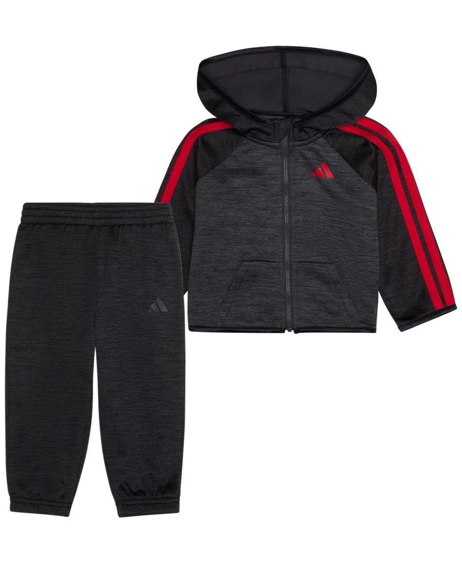 Комплект из худи и джоггеров с флисом, с длинным рукавом adidas, Black/Red/Oxford