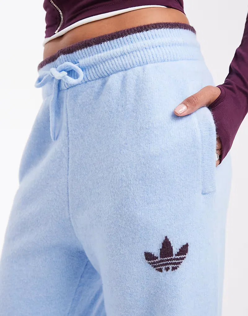 Вязаные спортивные брюки Adidas Originals светло-голубой и, бордовый — фото 3