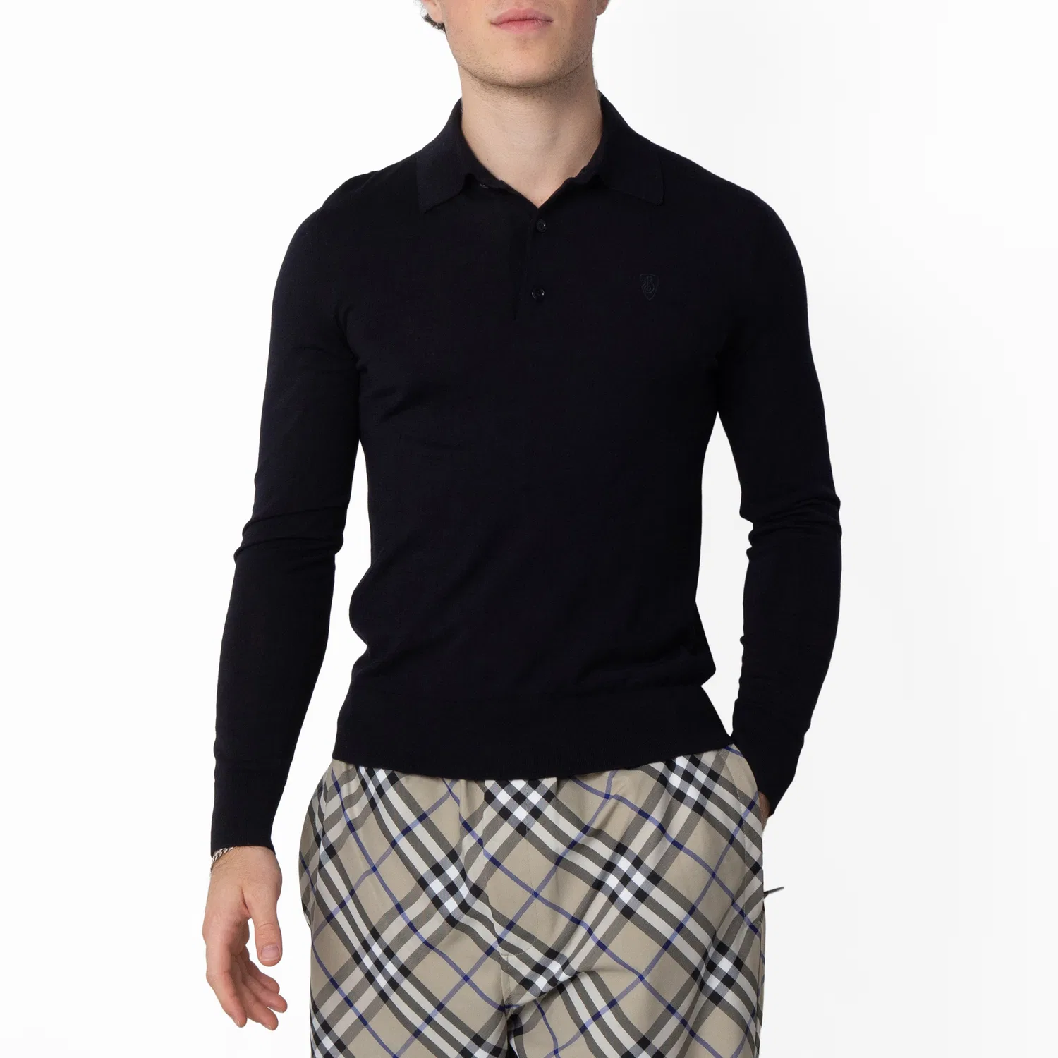 Поло с длинным рукавом Logo Embroidered Burberry, Navy