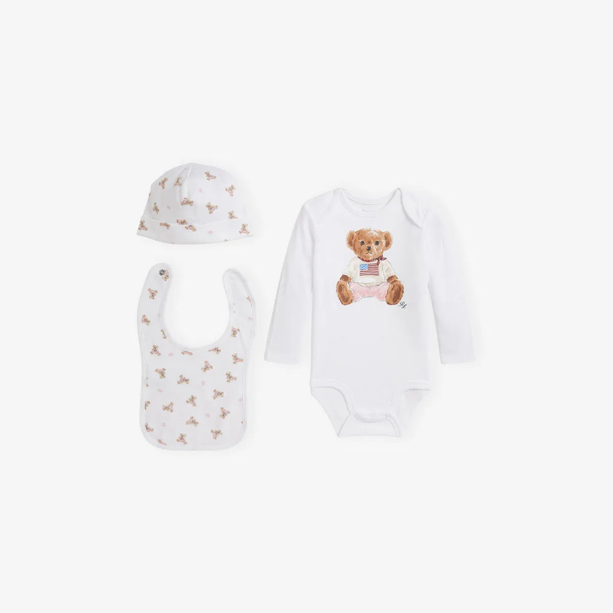 Подарочный набор из трех предметов из хлопка с принтом в виде медвежонка Polo Ralph Lauren, белый