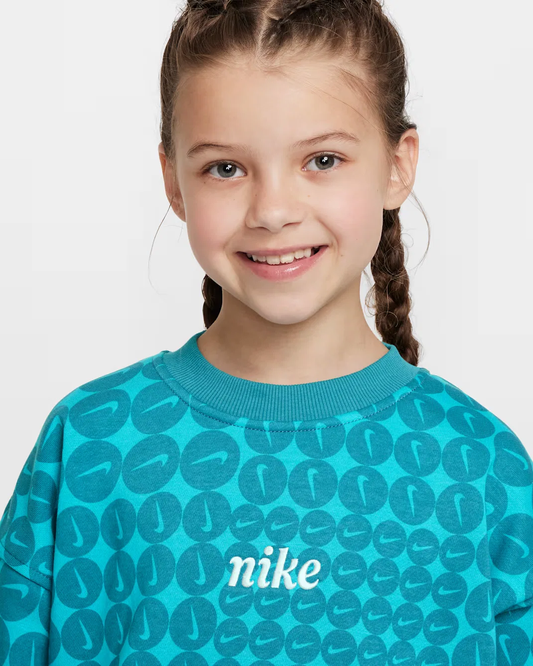 Детская толстовка оверсайз с круглым вырезом для девочек (подростков) Nike Sportswear Club Fleece, Smokey Blue/White — фото 3
