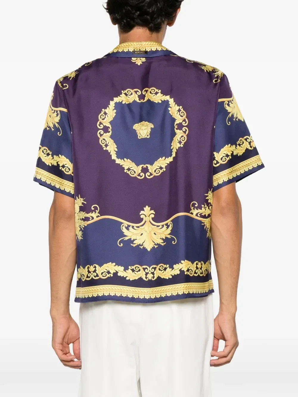 Шелковая рубашка с принтом Barocco Foulard VERSACE, фиолетовый — фото 4