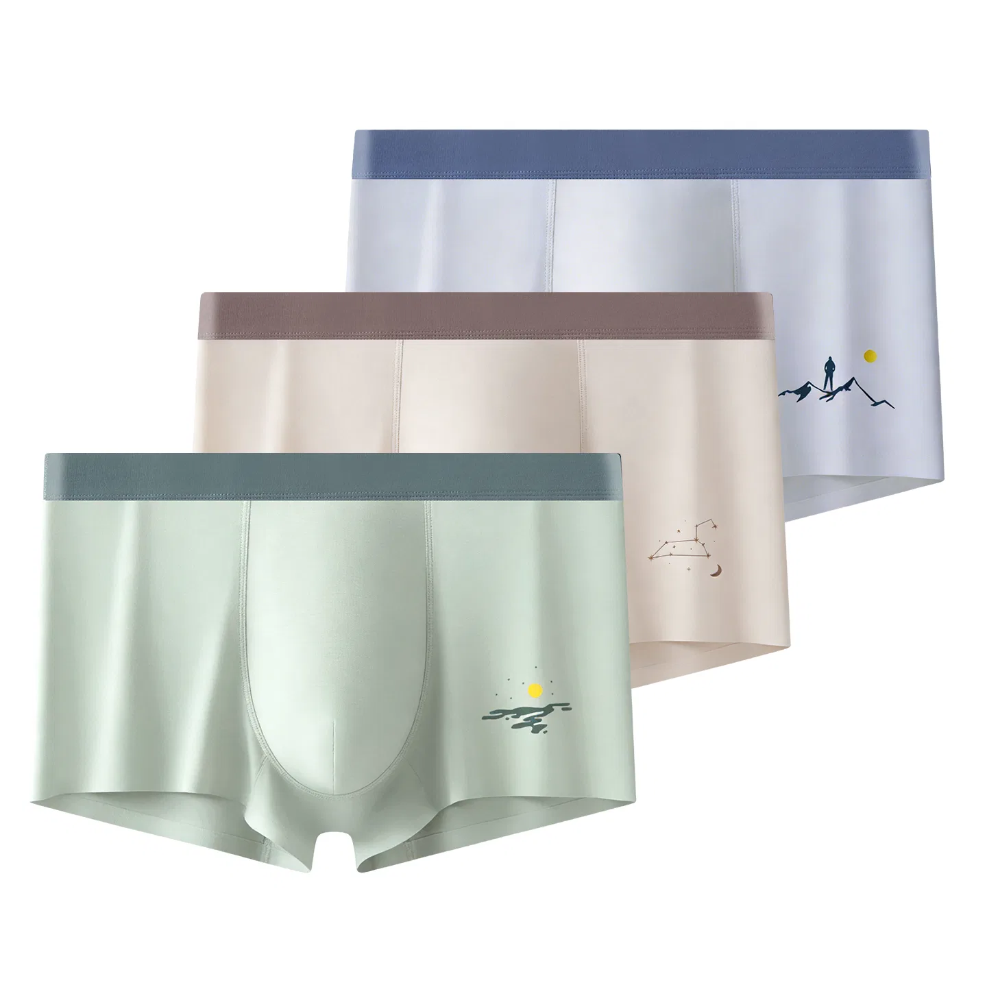 Детское белье для мальчиков хлопковое комплект из 3 штук Red bean, Light Gray Apricot Light Green