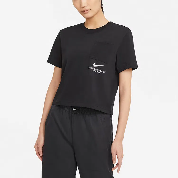 Футболка с принтом Swoosh Nike, черная — фото 3