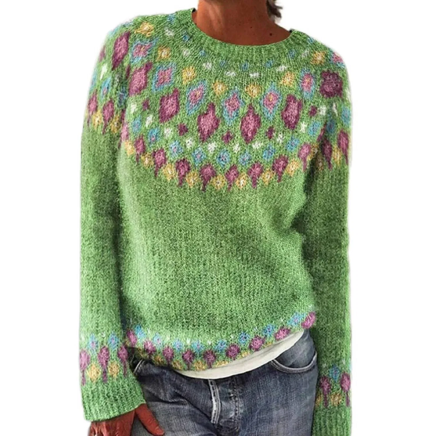 Женский свитер с принтом Fair Isle HUIFUAO, A01 Green