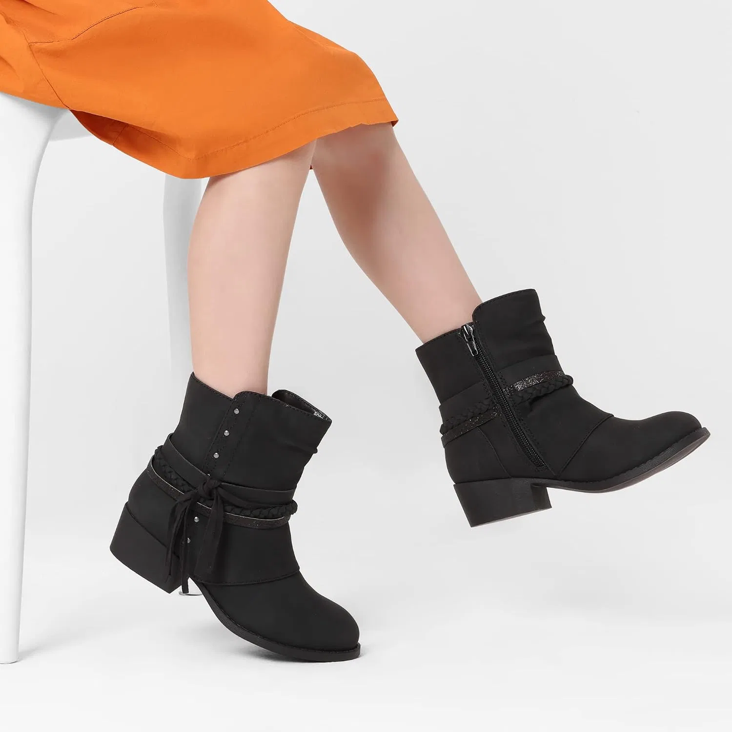 Детские ботинки для девочек с боковой молнией DREAM PAIRS, Black — фото 2