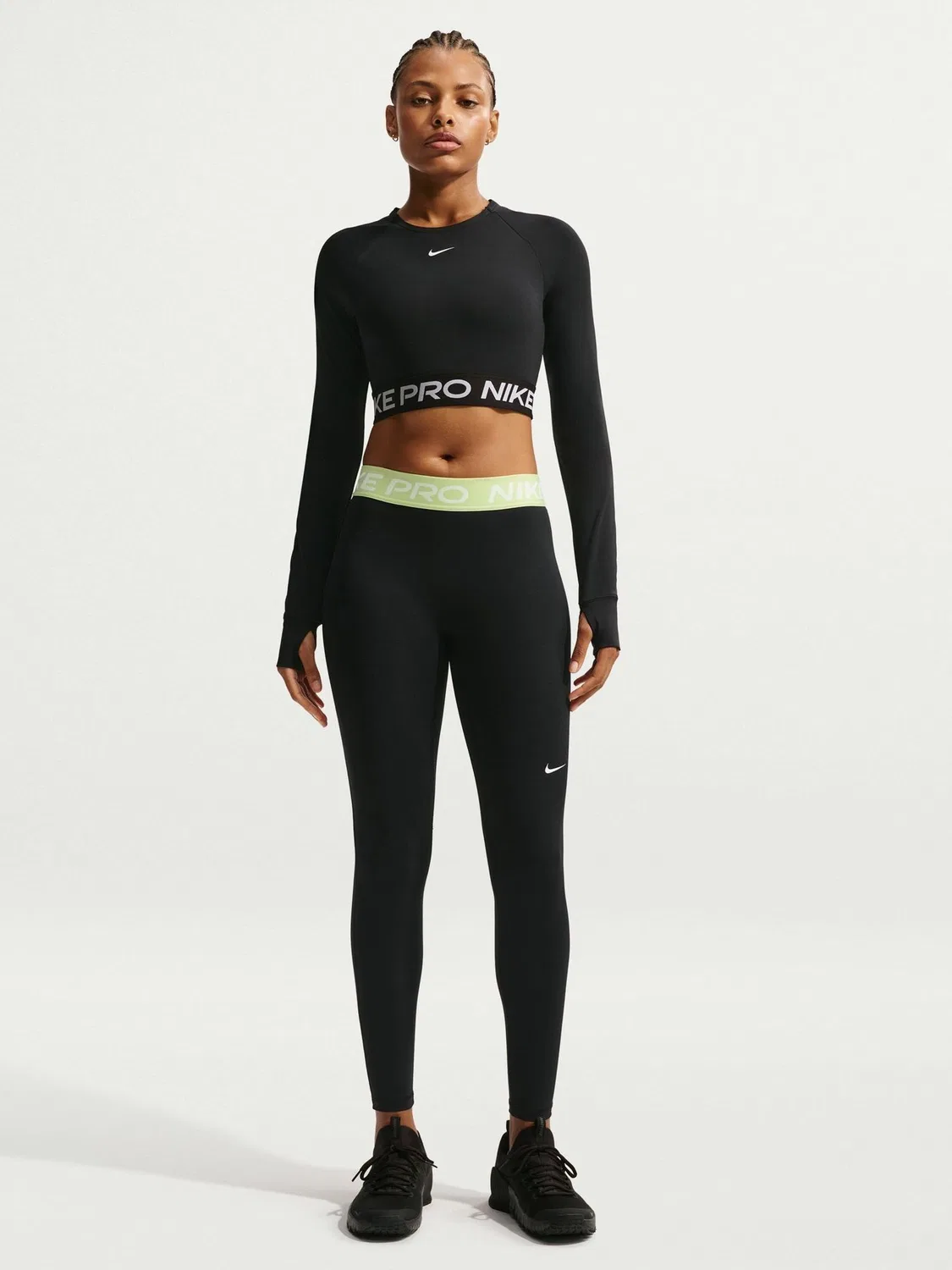Леггинсы Nike Pro Mid-Rise Full-Length, черные/желто-зеленый