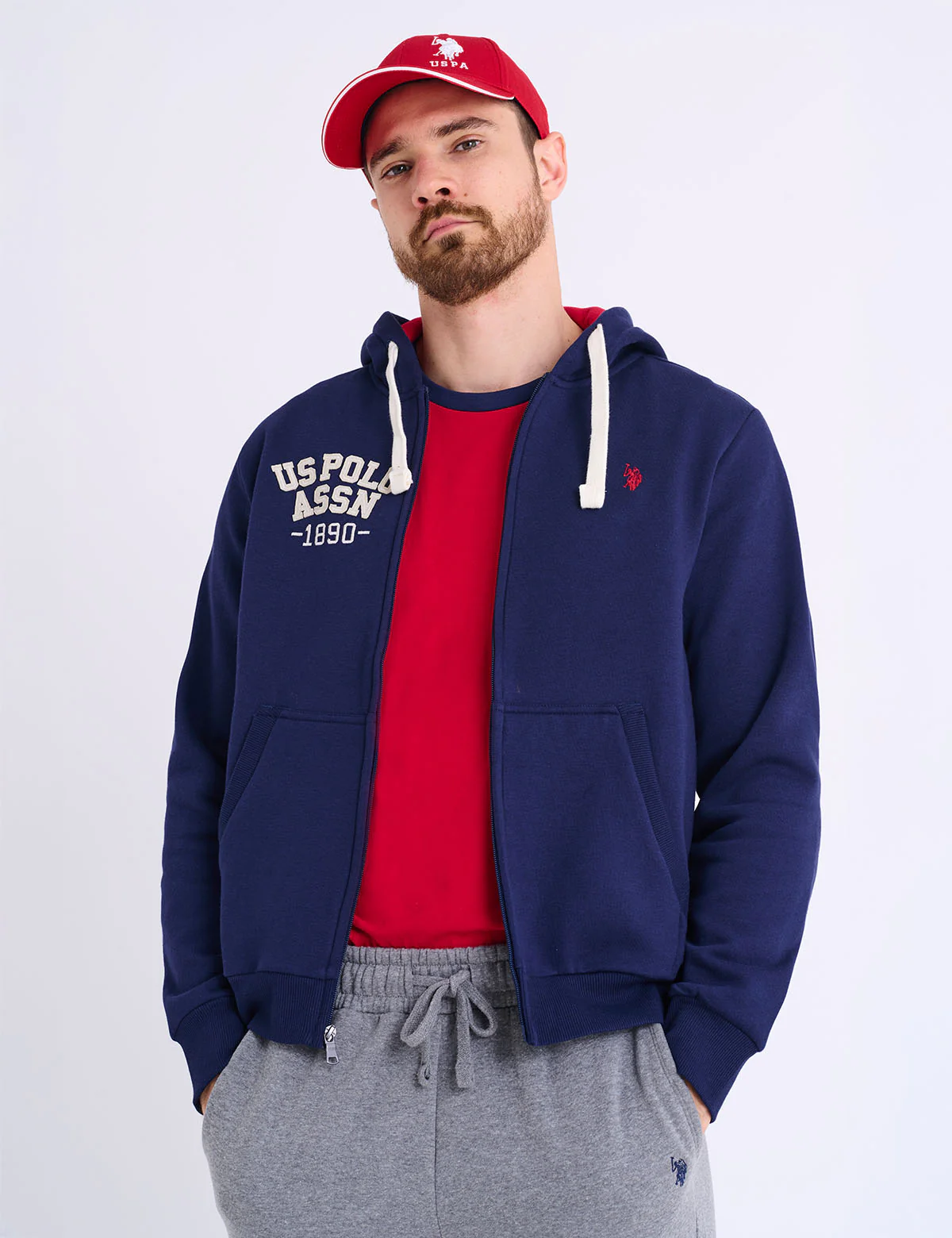 Толстовка U.S. Polo Assn Wordmark Applique Full Zip Fleece, темно-синий