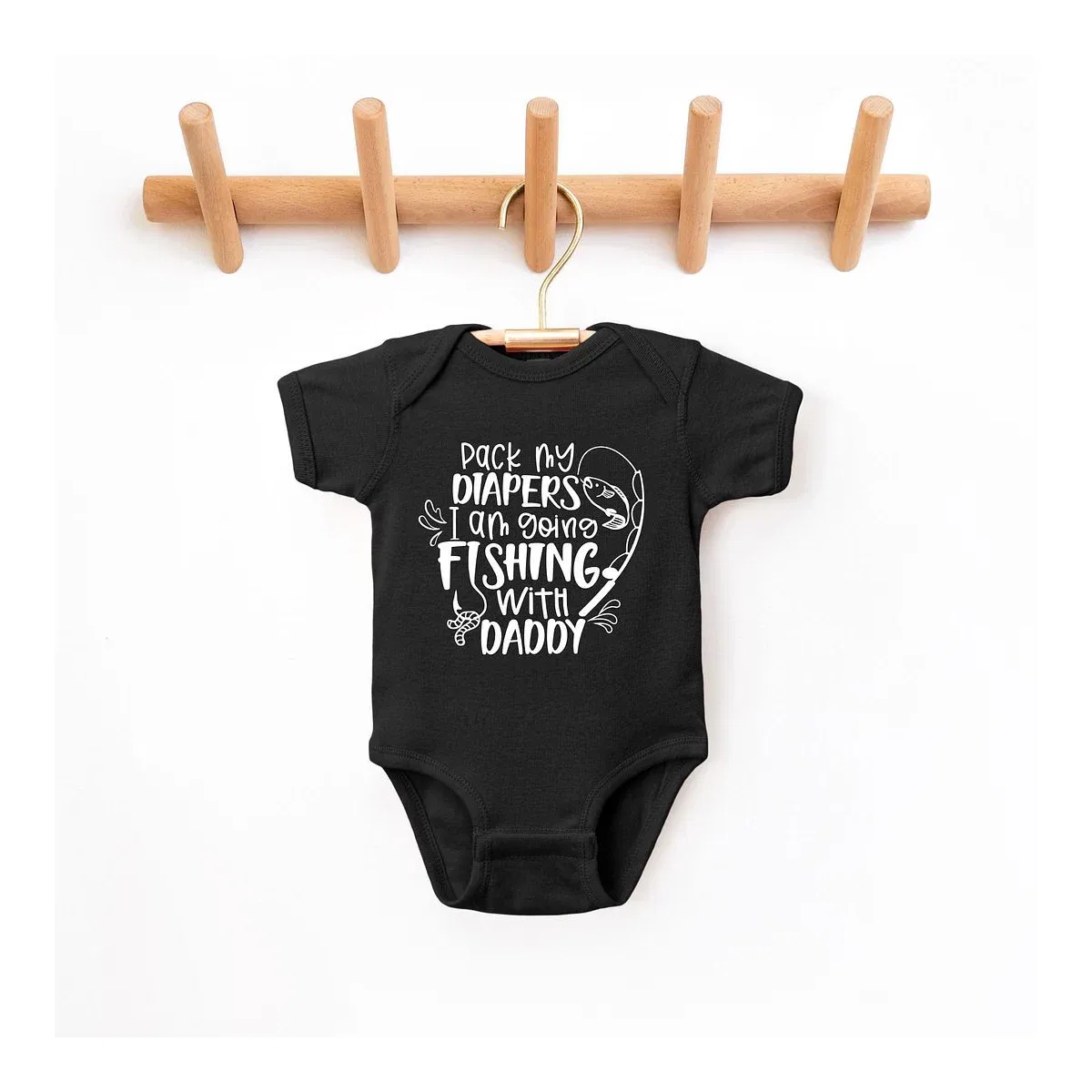 Детский боди с коротким рукавом Pack My Diapers I'm Going Fishing With Daddy The Juniper Shop, Black