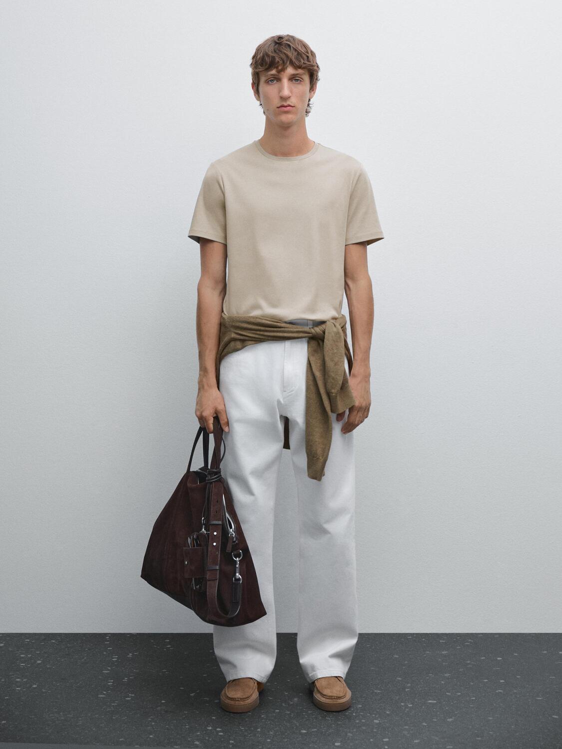 

Футболка с короткими рукавами из хлопковой смеси Massimo Dutti, Stone