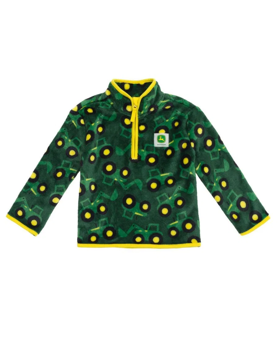 Детский флисовый пуловер John Deere с принтом, Dark Green Yellow