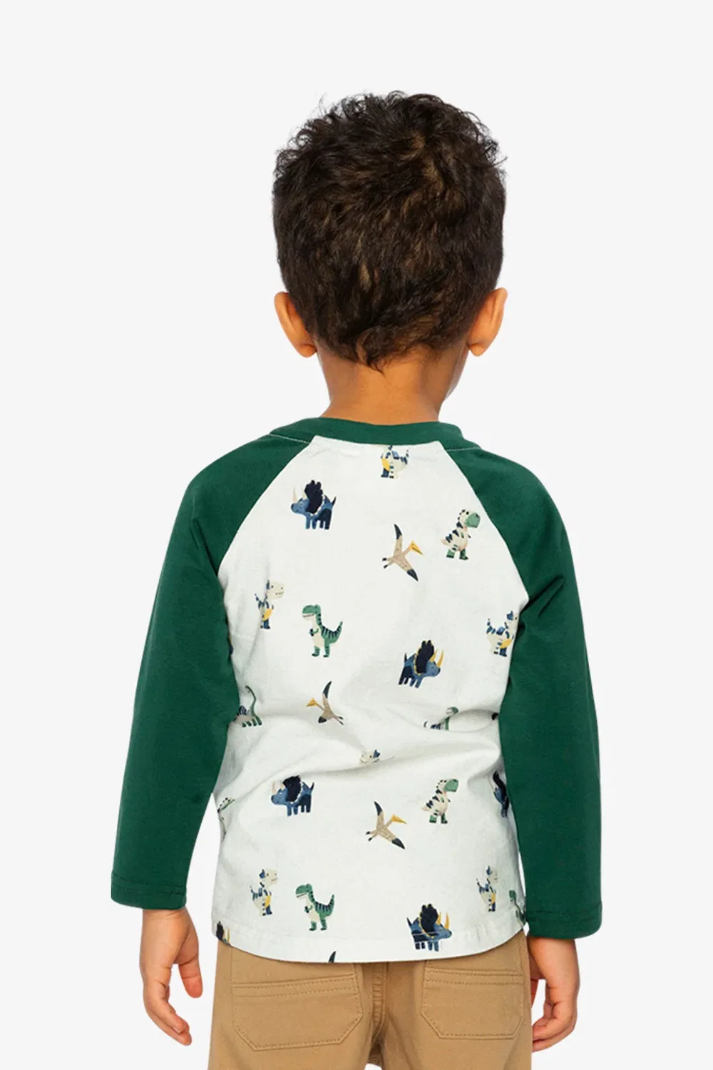 Детская футболка с длинным рукавом с принтом Beige Dinosaur Print Deux par Deux, Beige Dinosaur Print — фото 4
