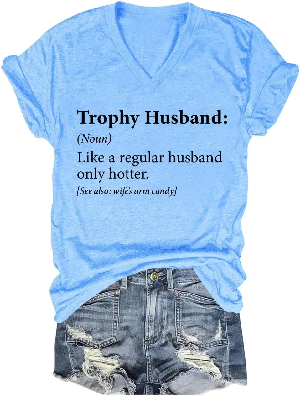 Футболка с V-образным вырезом и принтом Trophy Husband, Carolina Blue
