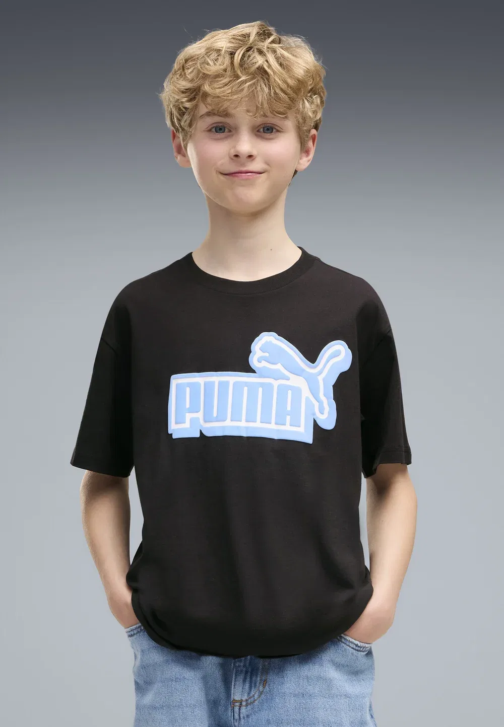 Футболка Essentials Logo Lab с графическим принтом в свободном стиле Puma, Black-Blue Guppy — фото 2