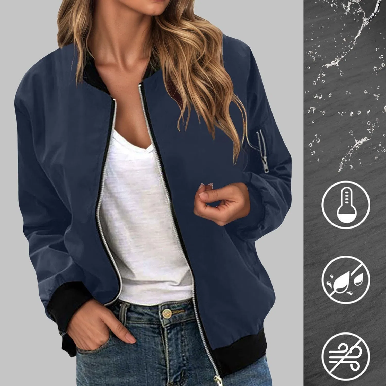 Женская куртка-бомбер с молнией, легкая, Casual College Blouson, Marina Militare — фото 2