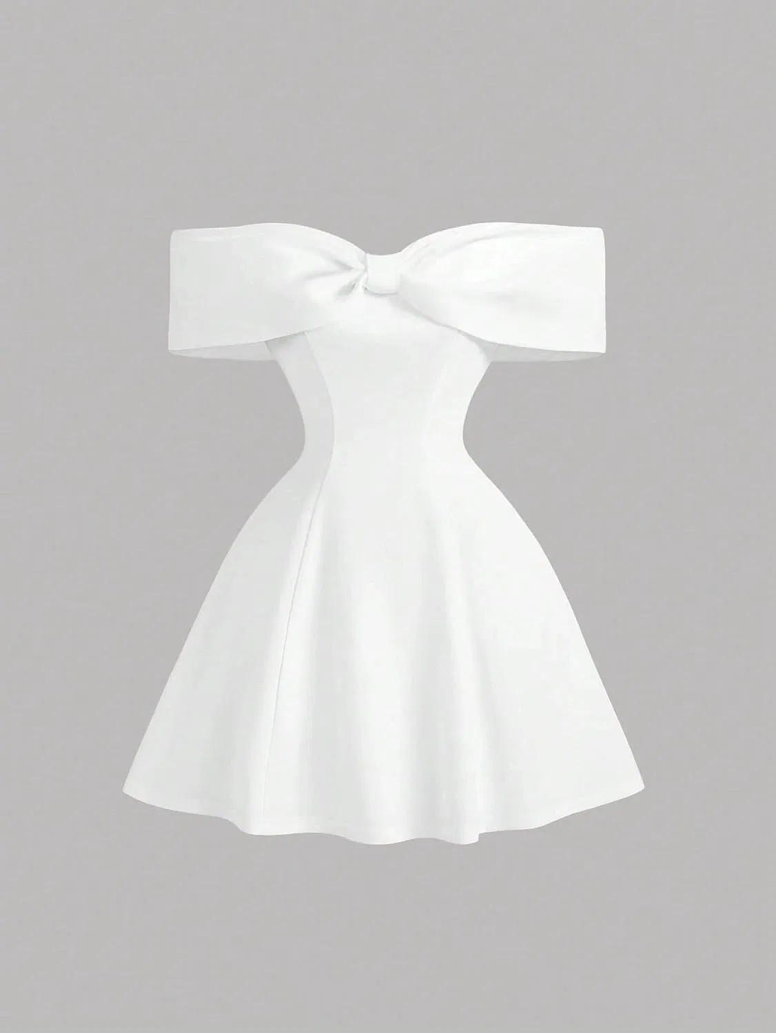 Женское мини-платье А-силуэта с бантом Off Shoulder, White — фото 3