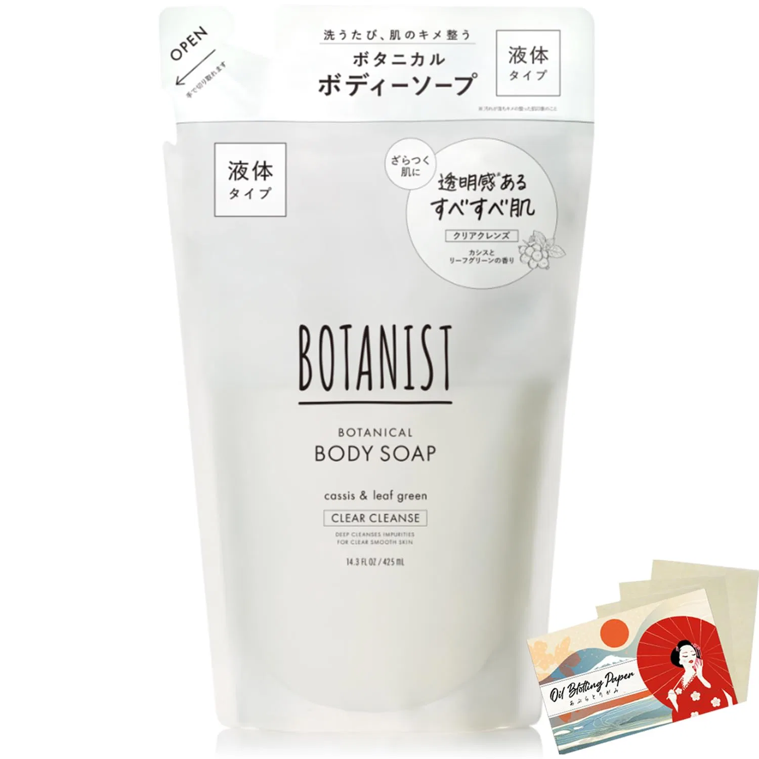 Гель для душа Botanist Botanical Body Soap Clear Cleanse, 440 мл, Набор с промокательной бумагой, Sandalwood