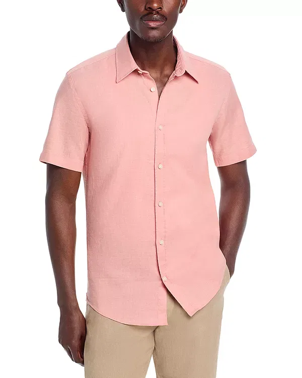 Мужская рубашка с коротким рукавом Roan Slim Fit Linen Kent Collar Shirt Boss, Light Pastel Pink