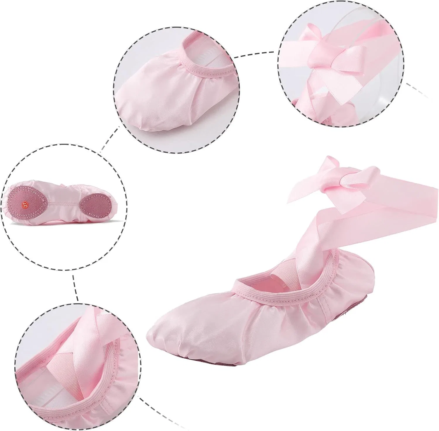 Детские балетки для девочек с лентами Ballet Shoes for Girls, Pink — фото 3