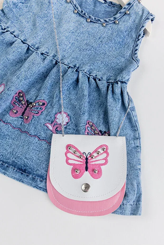Детское джинсовое платье для девочек Butterfly embroidered beaded bag gift Babymod, Blue — фото 3