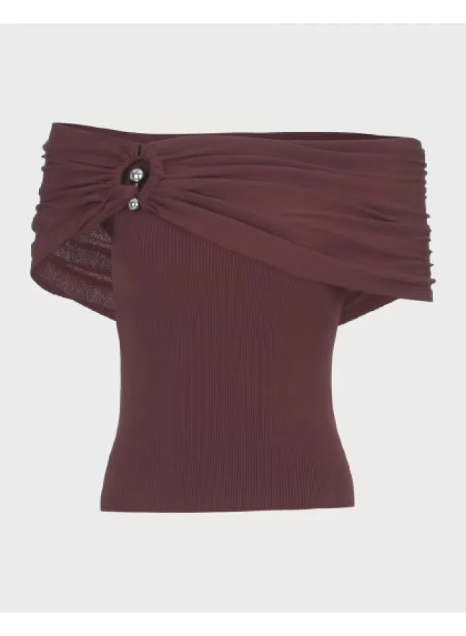 Топ с открытыми плечами и воланами Zara, темно-красный