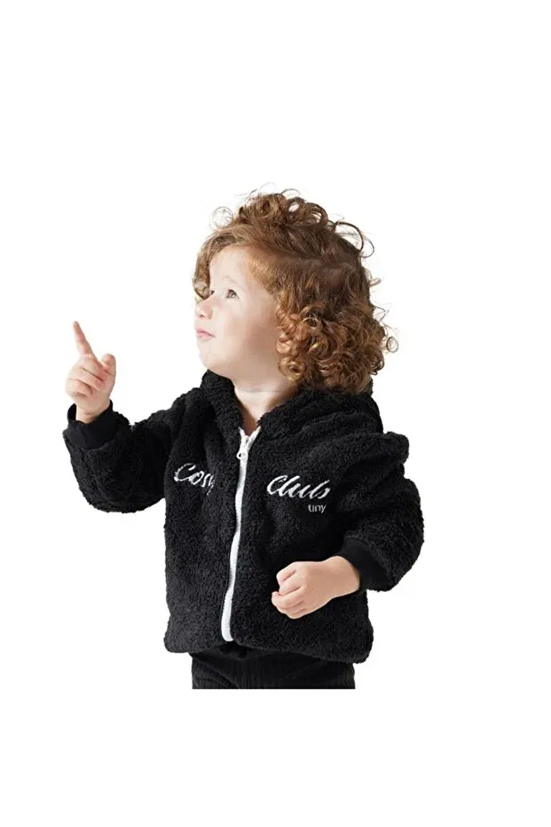 Детское платье-кардиган из плюша с капюшоном Cosy Club Shop, Black