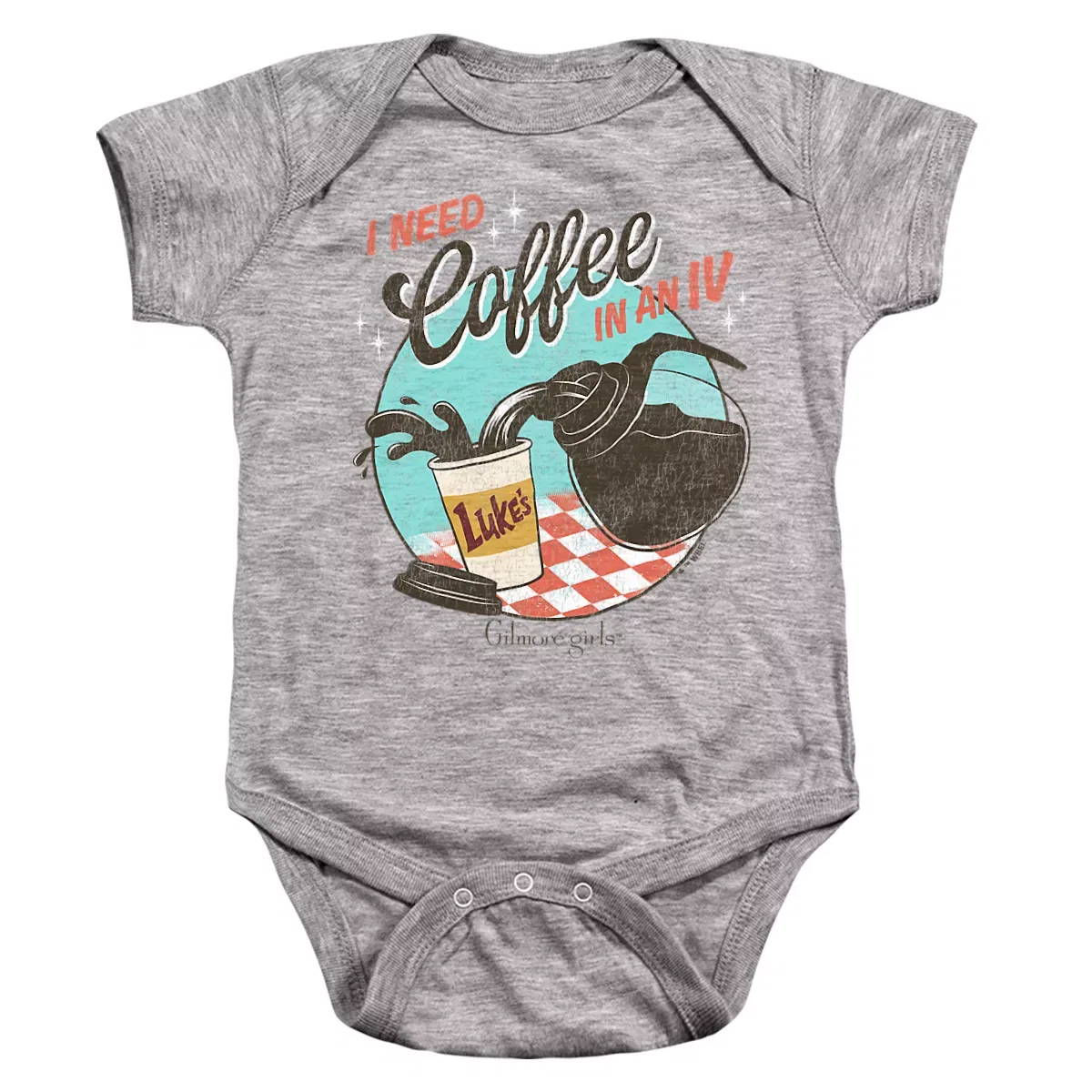 Детское боди с коротким рукавом Gilmore Girls I Need Coffee in an IV, Athletic Heather