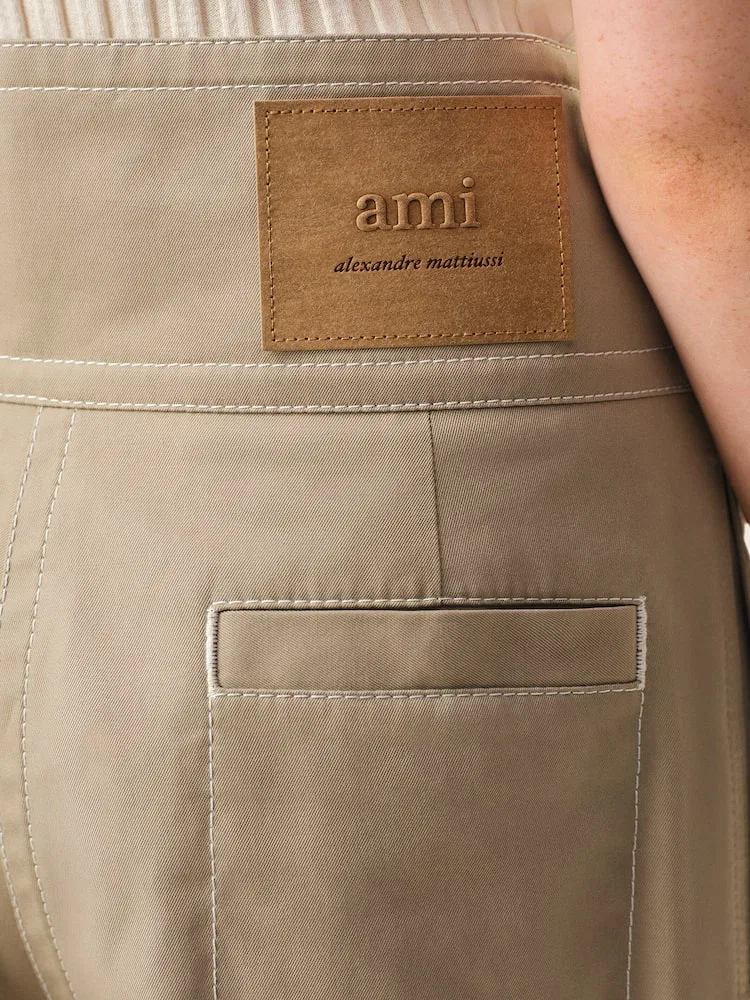 Брюки широкие с поясом AMI PARIS, Beige Taupe — фото 4