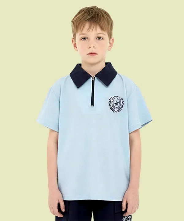 Футболка с коротким рукавом, на пуговицах, Beverly Hills Polo Club Kids, голубой