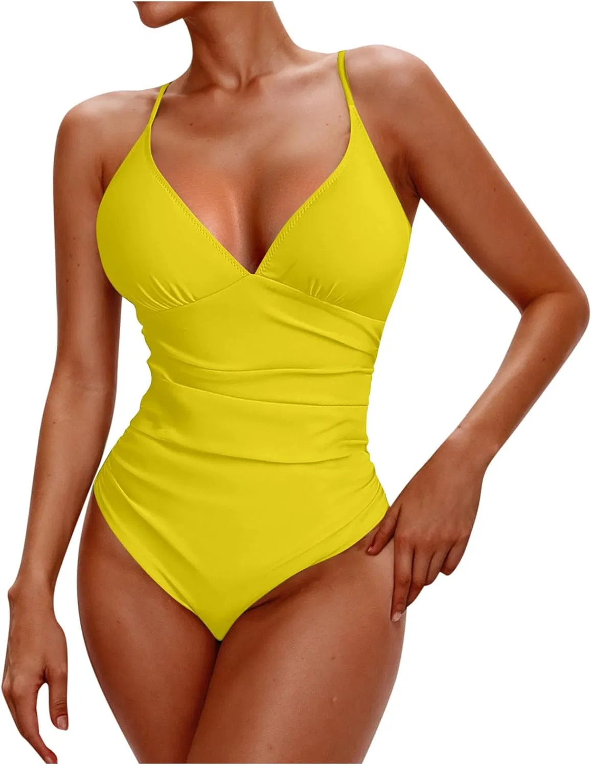 Женский цельнокроеный купальник с утяжкой живота ruched Push Up High Cut, Yellow