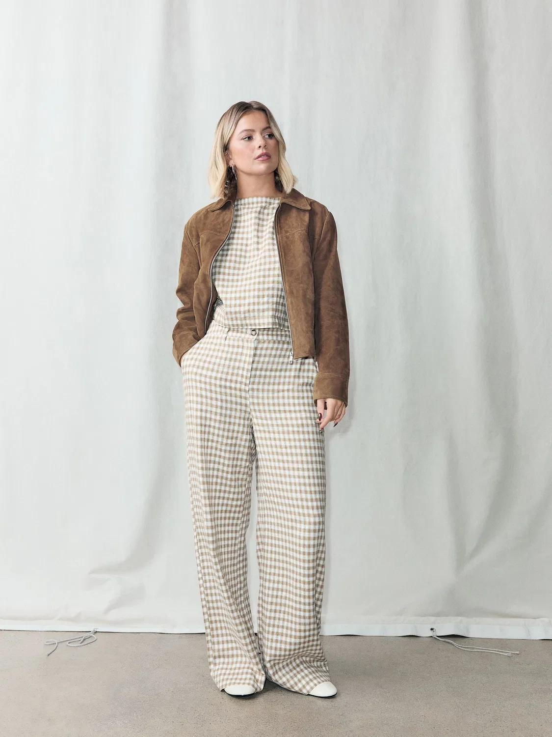 Брюки свободного кроя Next Brown/Ecru Gingham