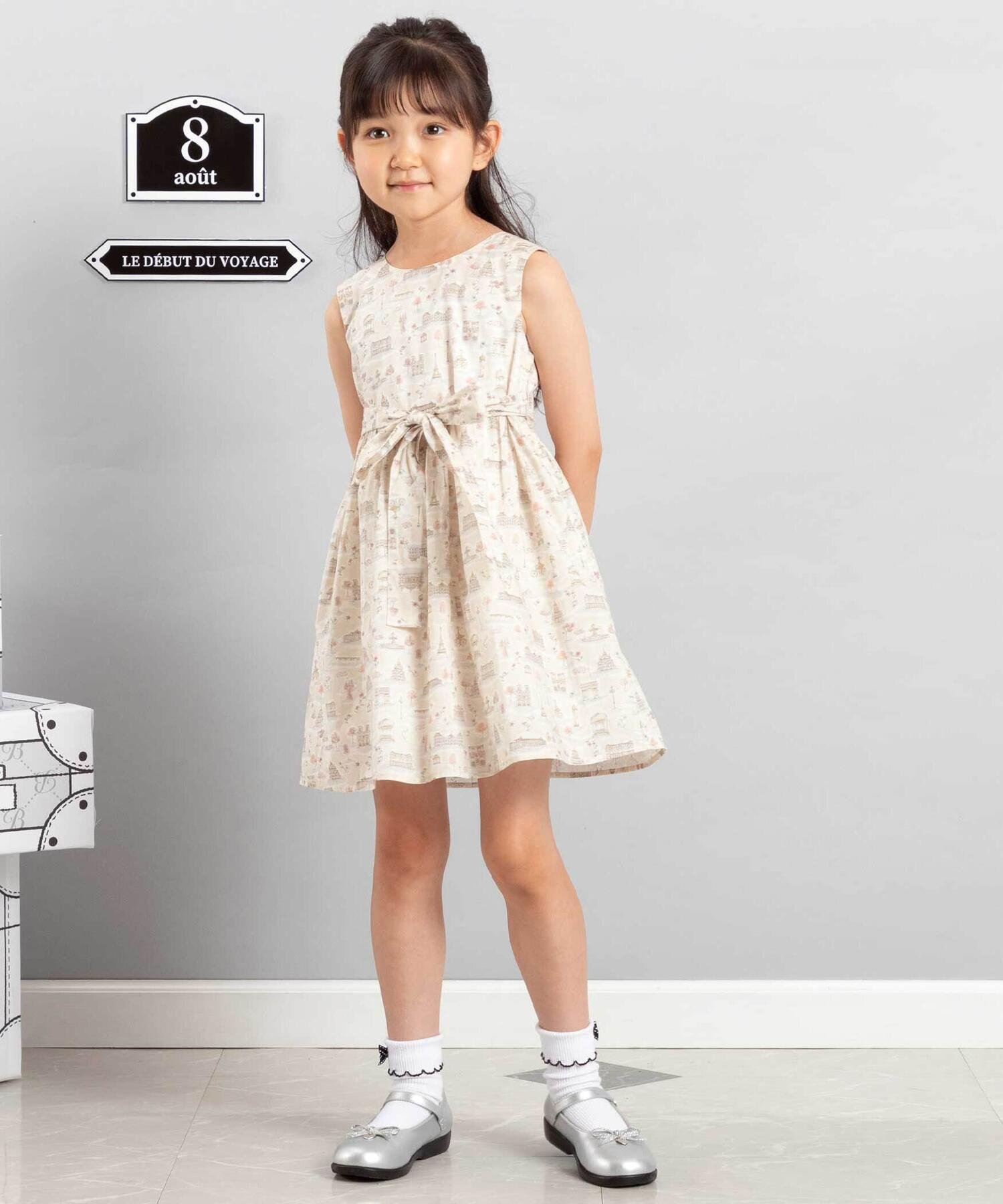 Платье из ткани Liberty Tana Lawn (как на парижской открытке) с поясом из лент (90-150 см) в тон BeBe, Beige — фото 3