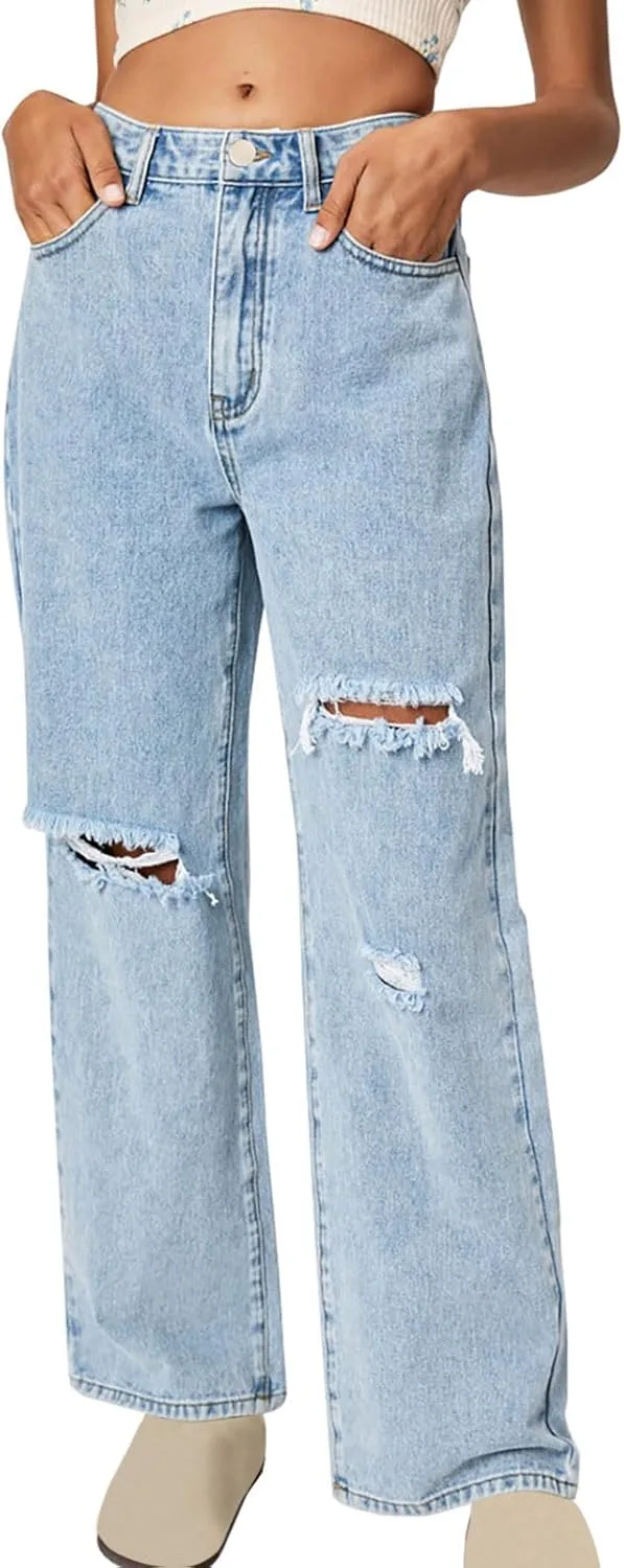 

Женские джинсы Wide Leg с потертостями и карманом