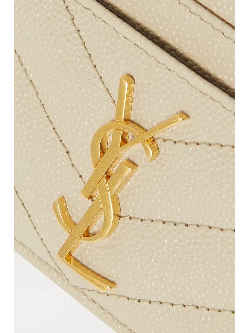 Бумажник для карт Monogramme из стеганой текстурированной кожи SAINT LAURENT, бежевый — фото 3
