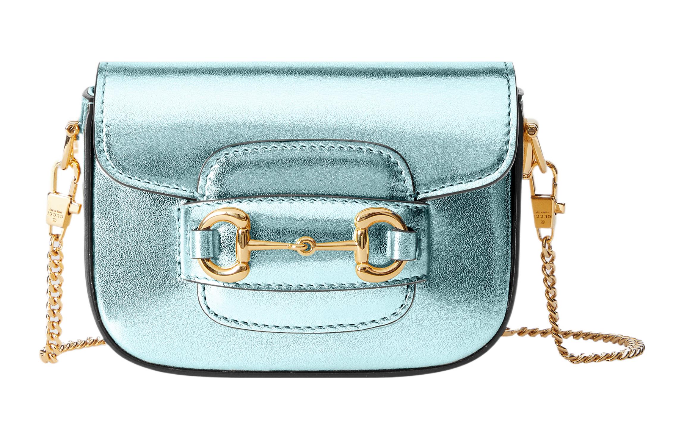 

GUCCI Horsebit 1955 ламинированная кожаная кросс-боди сумка мини женская light blue