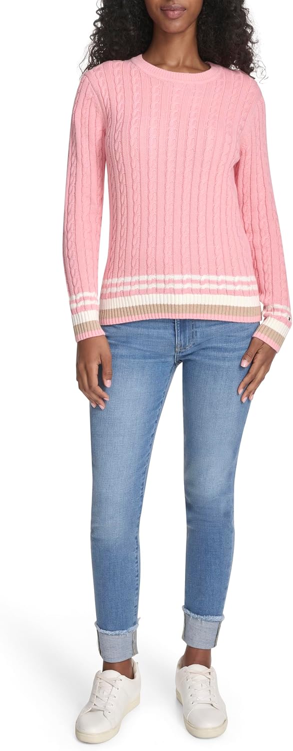 Женский хлопковый свитер Tommy Hilfiger с круглым вырезом и косами, English Rose Multi — фото 2