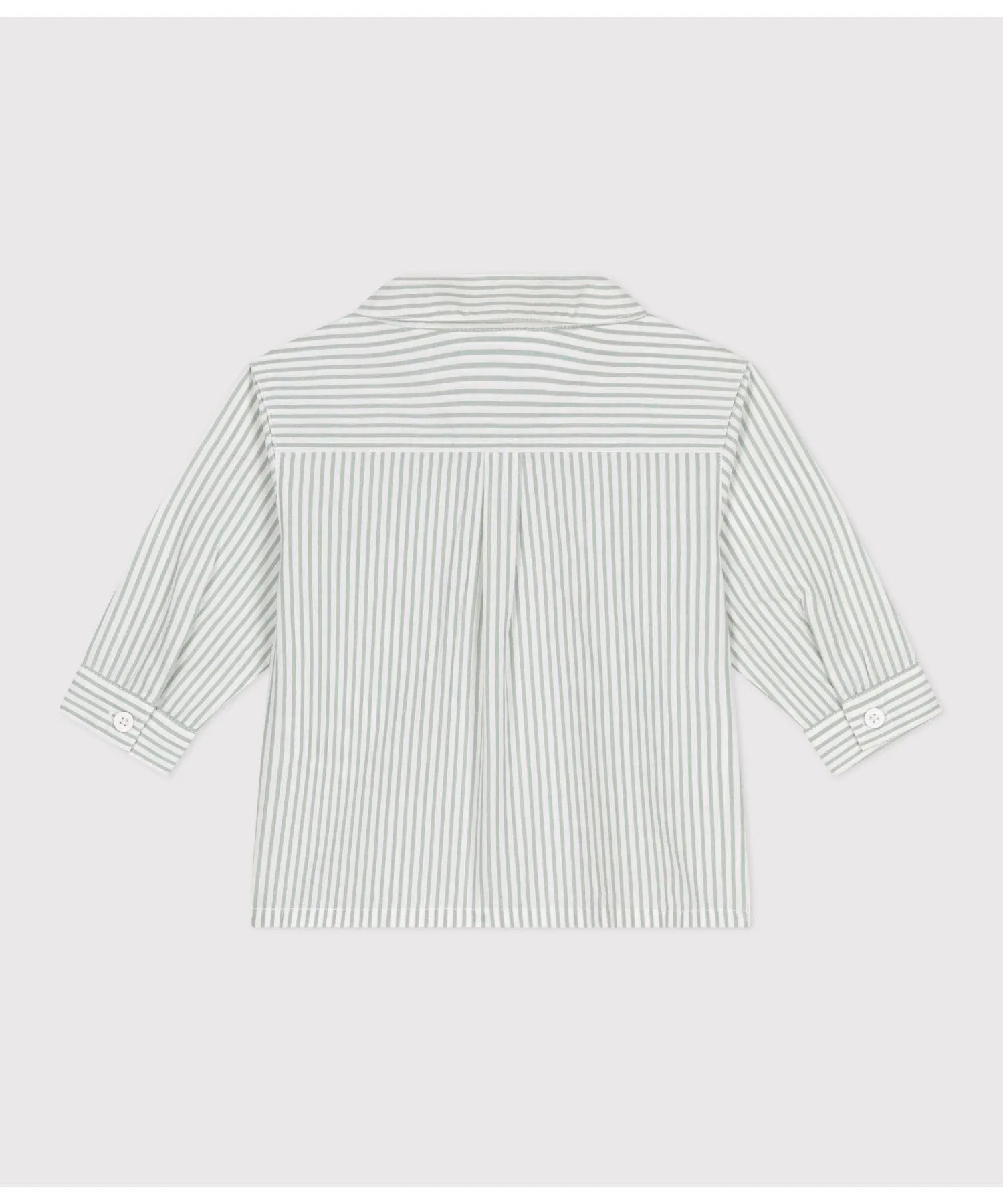 Детская хлопковая рубашка в полоску PETIT BATEAU зелёного цвета — фото 3