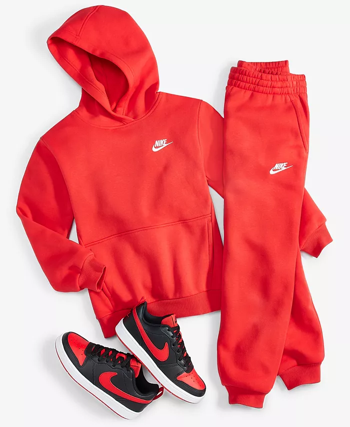 Большие детские спортивные вещи Club Fleece худи, джоггеры и кроссовки Court Borough Low Recraft от Finish Line Nike, черный — фото 3