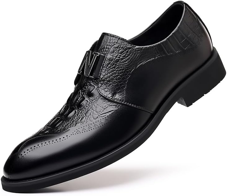 

Мужские оксфорды с крокодиловым тиснением, комфортные лоферы на мягкой подошве с пряжкой, винтажные модные кожаные туфли с заостренным носком и массивным каблуком Lhyxu, черный