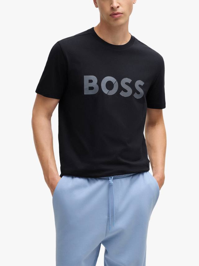 

Хлопчатобумажная футболка с логотипом regular fit с коротким рукавом HUGO BOSS, темно-синий