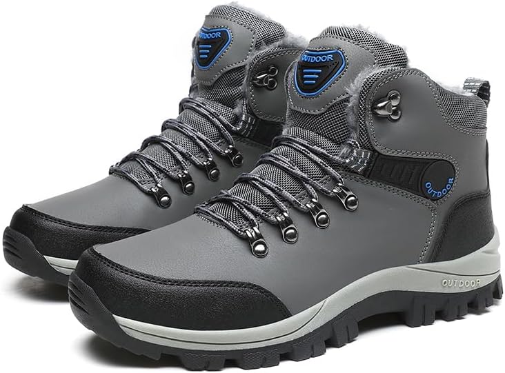 

Водонепроницаемые походные ботинки для улицы, зимние треккинговые туфли с меховой подкладкой, противоскользящая резиновая подошва, доступны в сером, черном и хаки Generic