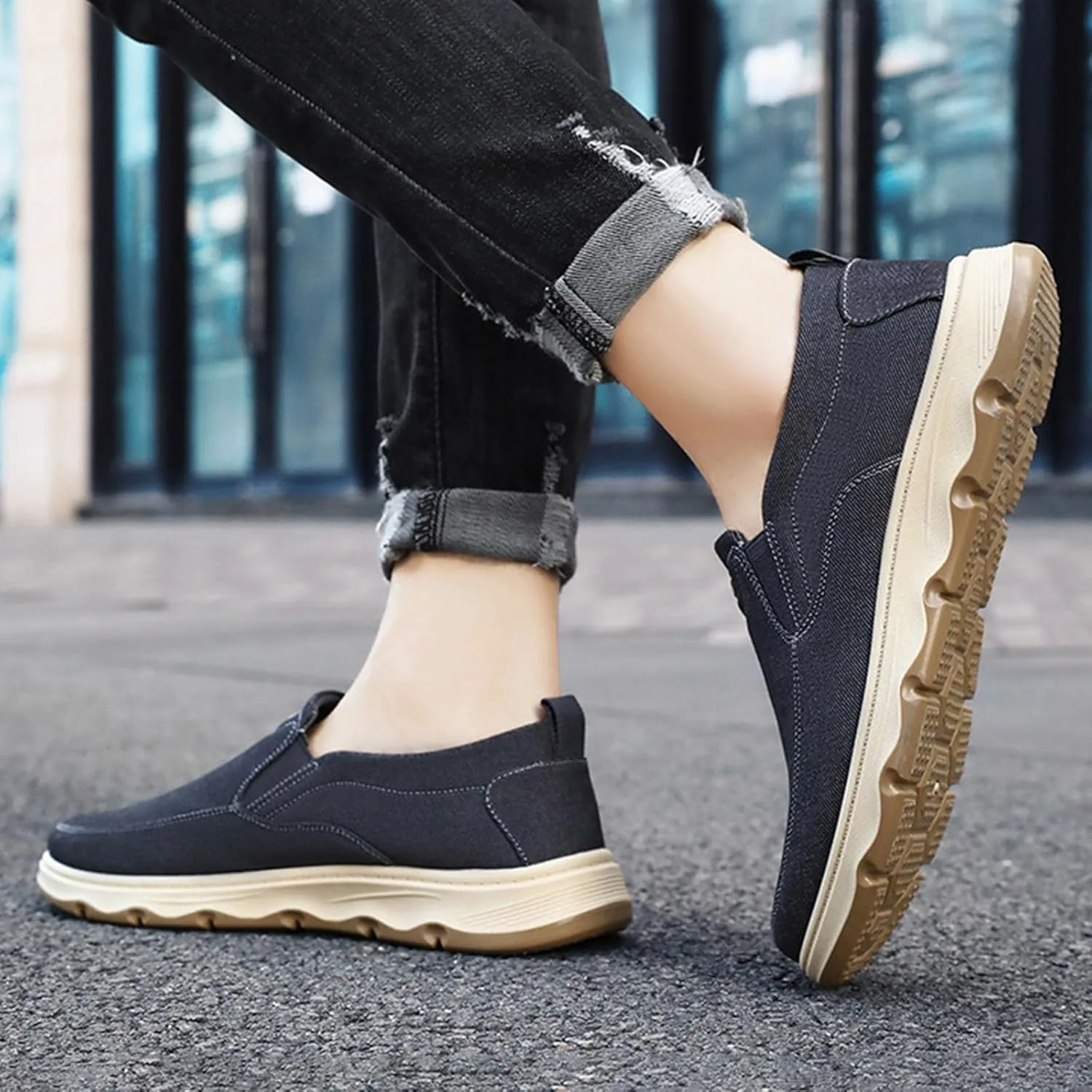 Мужская повседневная обувь Espadrilles Удобные легкие лоферы с плоской резиновой подошвой для прогулок по пляжу Generic, серый — фото 2