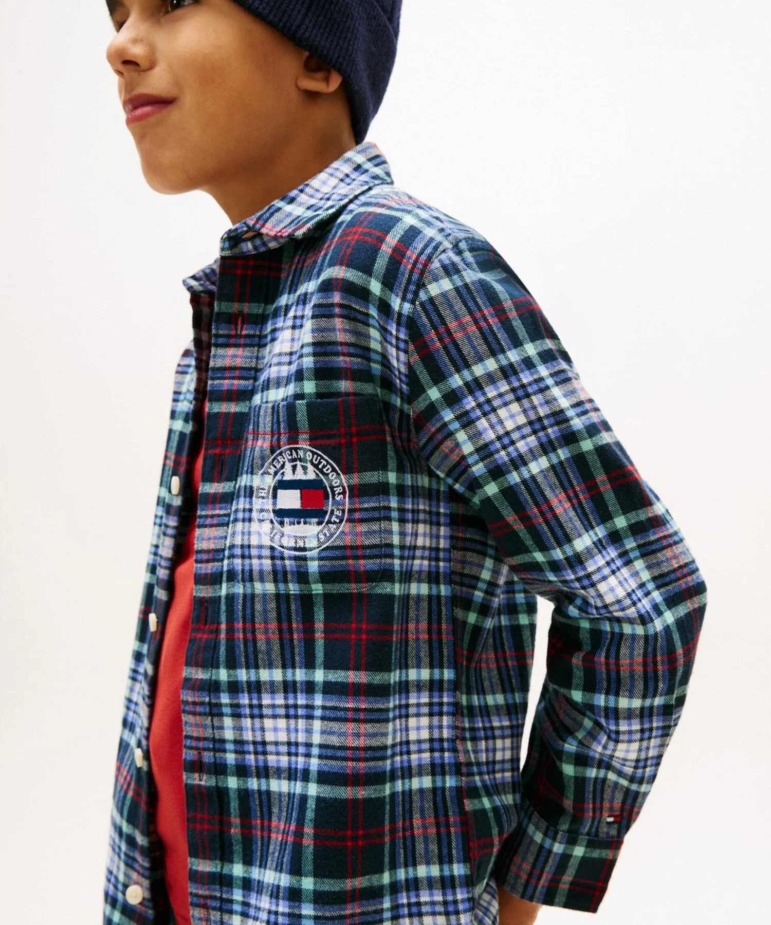 Детская рубашка TOMMY HILFIGER с клетчатым принтом и вышивкой — фото 2