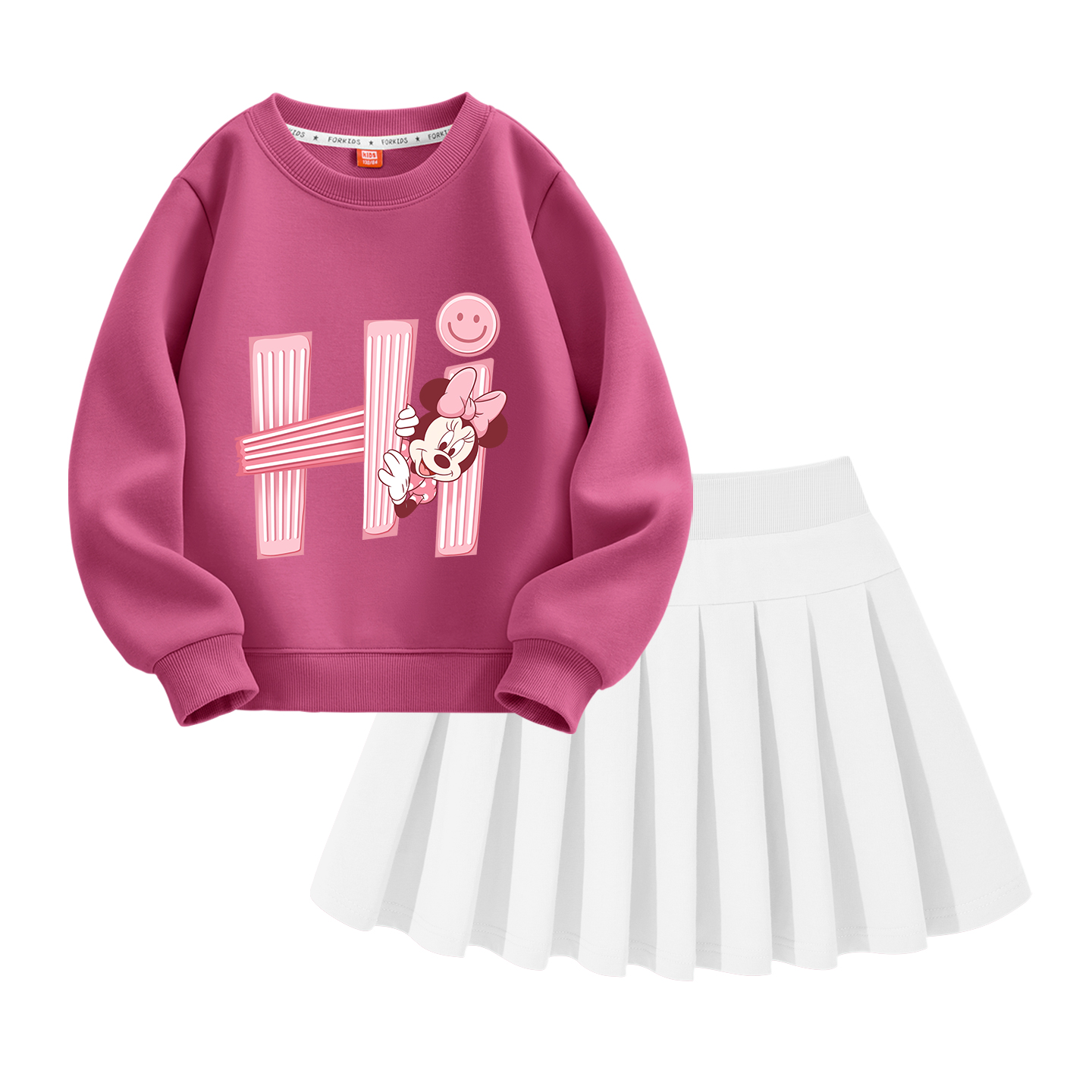 

Детский комплект из двух предметов: юбка и футболка с круглым вырезом и коротким рукавом Disney, dihui berry красный+solid color белый